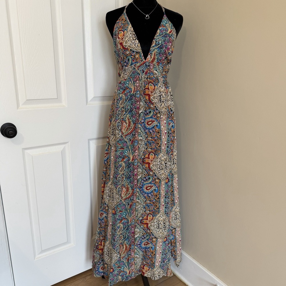 CUPSHE Boho Paisley Plunging Maxi Dress Women's Large Multicolor Resort Vacation